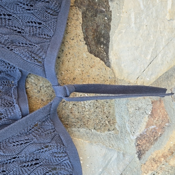 Soma, Dark Grey lacy weave Sweater Wrap with tie front, Fairy, whimsigoth,Cotton - Picture 3 of 7